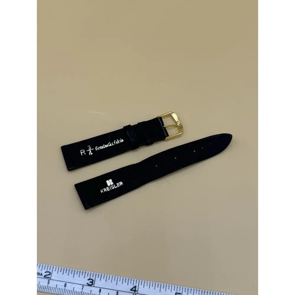 19mm KREISLER Genuine Calfskin Black NOS Vintage Watch Band & Gold-Tone Buckle
